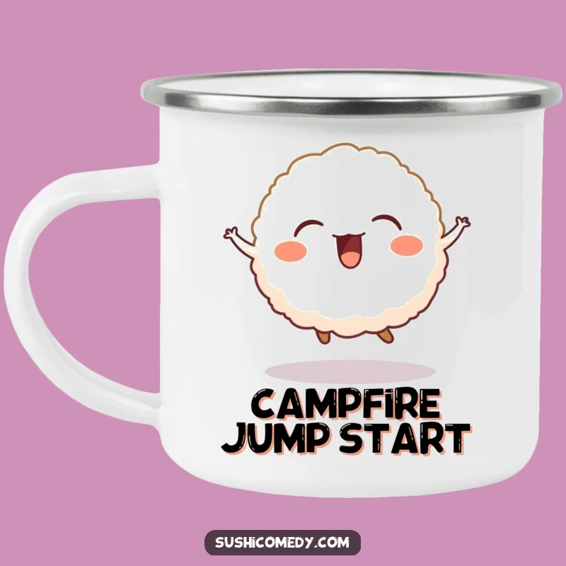 Durable Funny Rice Ball Jump Camping Mug - Adventure-Ready Foodie Drinkware Gift