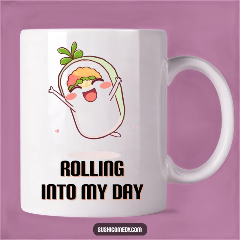 Funny Delighted Maki Roll Cartwheel Mug - Hilarious Sushi Lover Gift