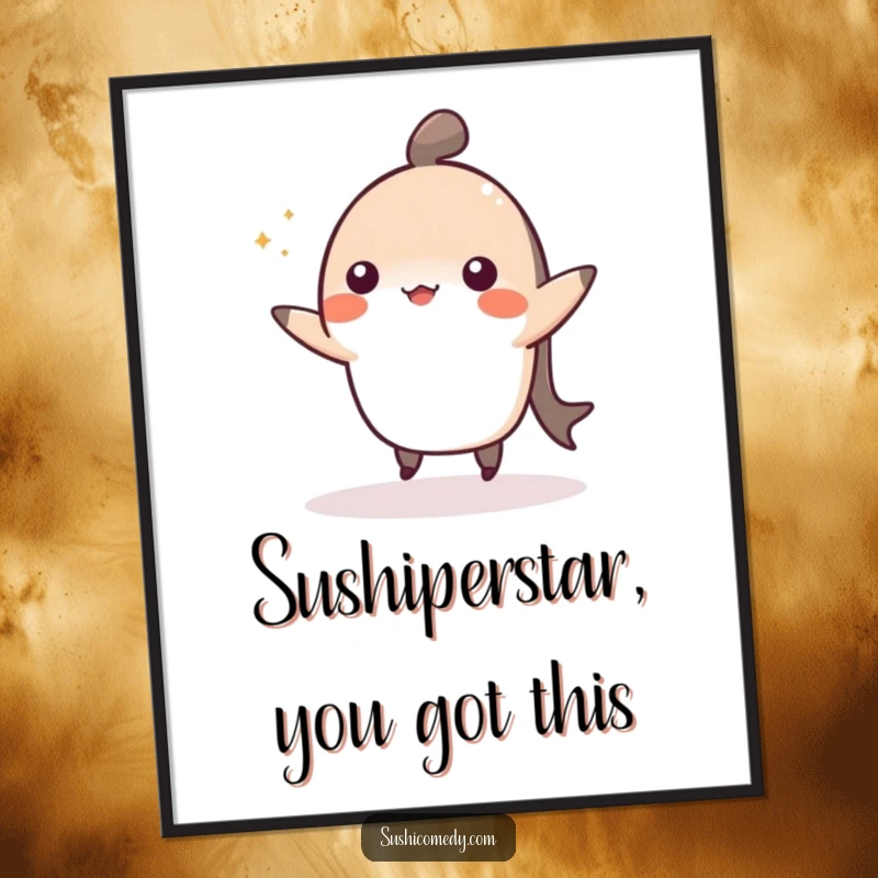 Funny Free Printable Wall Art: A cheerful nigiri sushi piece performing an upbeat, cute little dance.