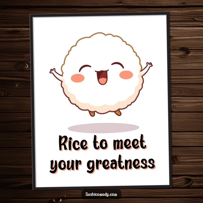 Funny Free Printable Wall Art: A cute rice ball in mid-jump, its giggles radiating pure, infectious happiness.