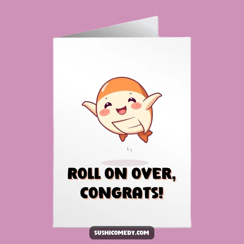 Free Printable Congrats Card: Salmon Nigiri Leaping, Funny Downloadable Greeting for Achievements