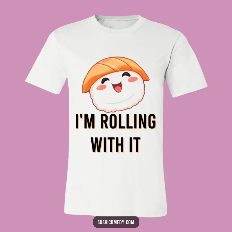Funny Salmon Sushi T-Shirt: Joyful Spinning Character, Ideal Funny Gift